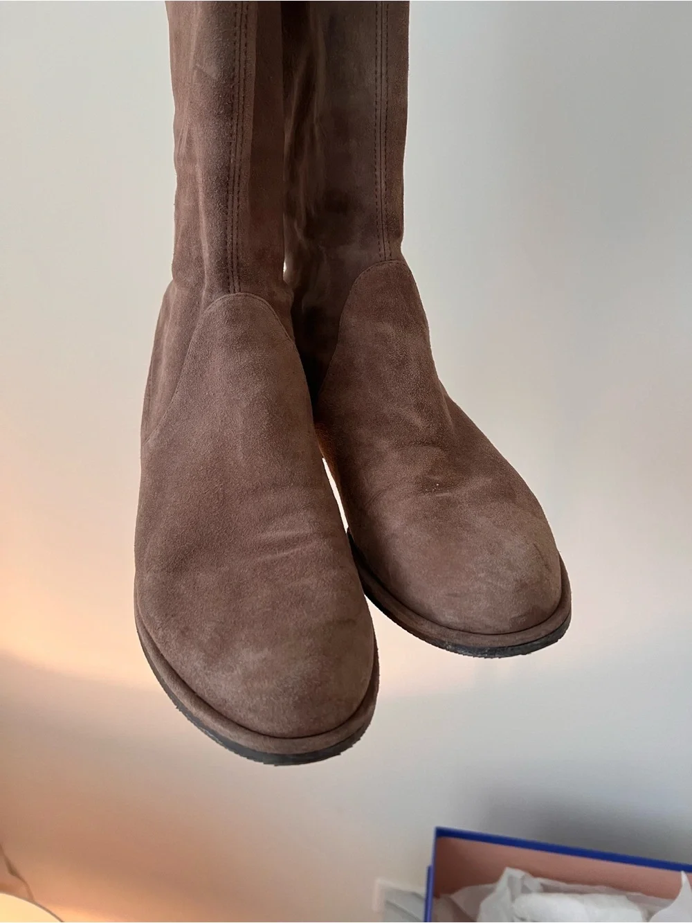 Stuart Weitzman Over-the-Knee Suede Boots in Taupe Brown